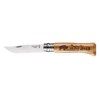 Нож OPINEL №8 ANIMALIA нержавеющая сталь, рукоять дуб, гравировка бизон