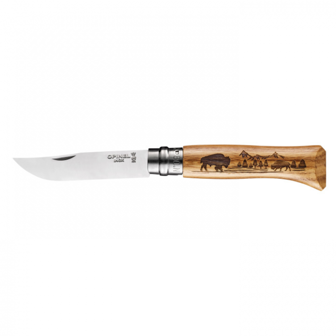 Нож OPINEL №8 ANIMALIA нержавеющая сталь, рукоять дуб, гравировка бизон 002629 Нож OPINEL №8 ANIMALIA нержавеющая сталь, рукоять дуб, гравировка бизон 002629