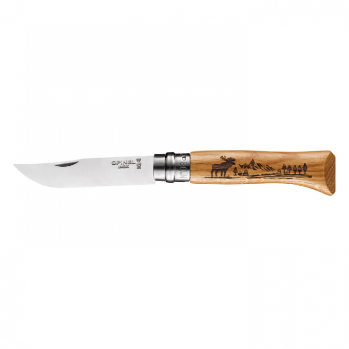 Нож OPINEL №8 ANIMALIA, нержавеющая сталь, рукоять дуб, гравировка лось 002627 Нож OPINEL №8 ANIMALIA, нержавеющая сталь, рукоять дуб, гравировка лось 002627